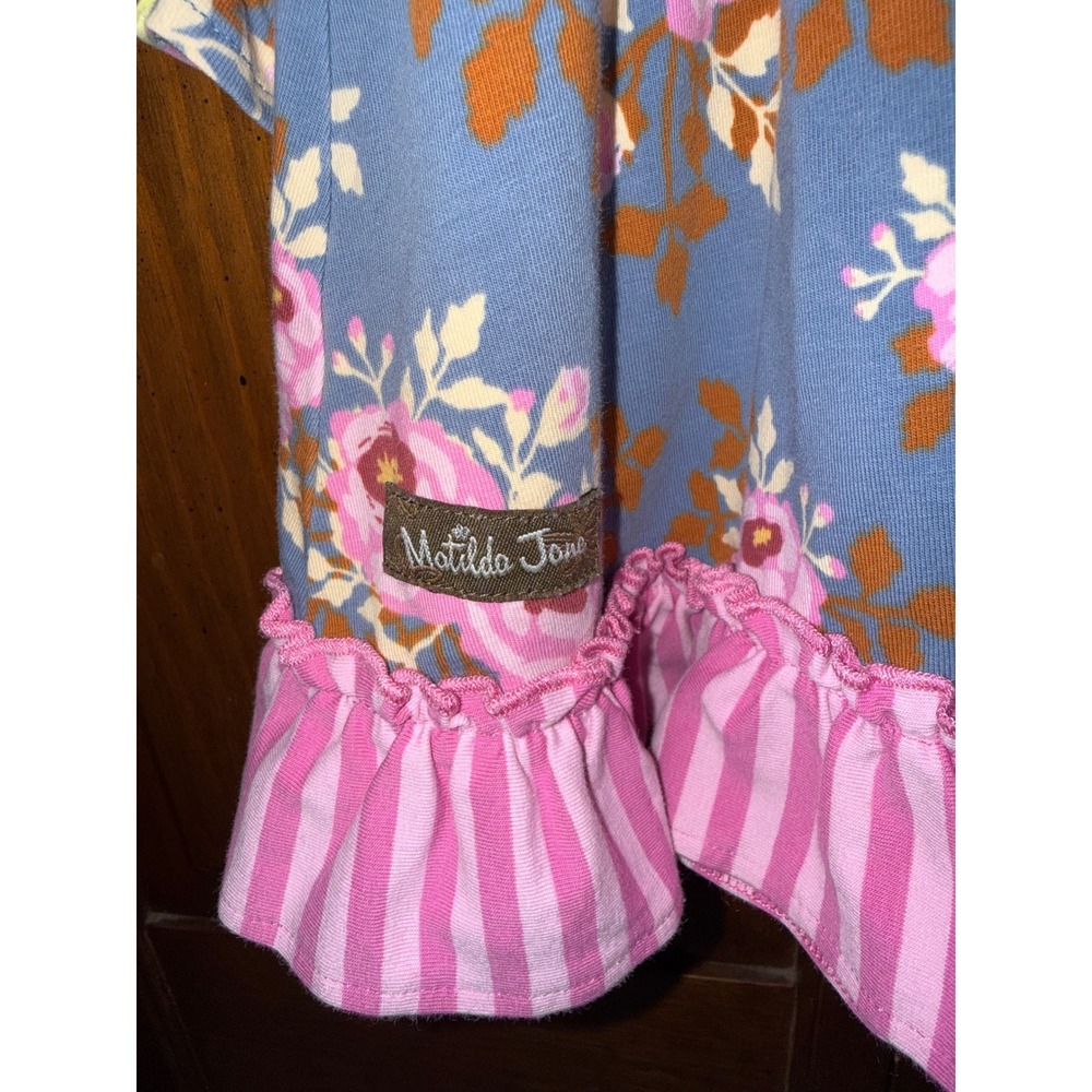 Matilda Jane Girls Blue Pink Floral Long Sleeve Ruffle Dress Size 2 - Picture 3 of 5